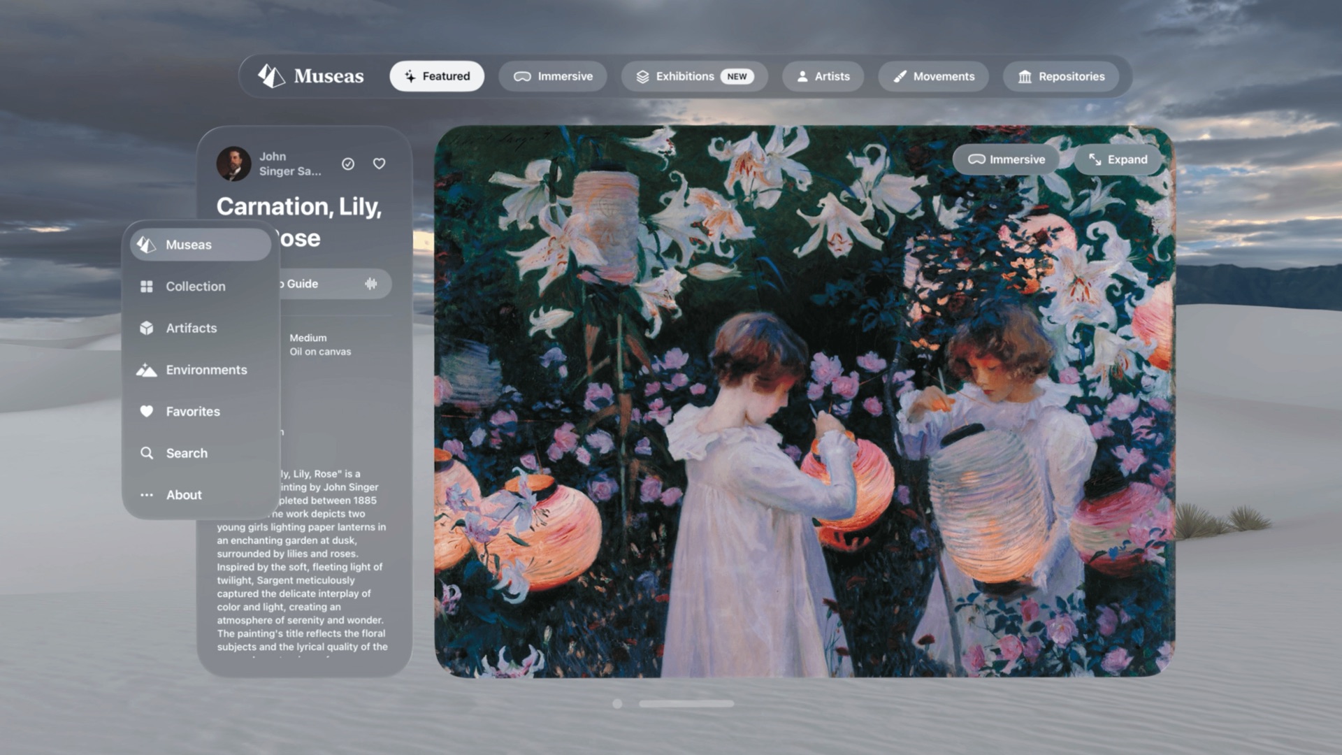 Museas featured artwork view on Apple Vision Pro