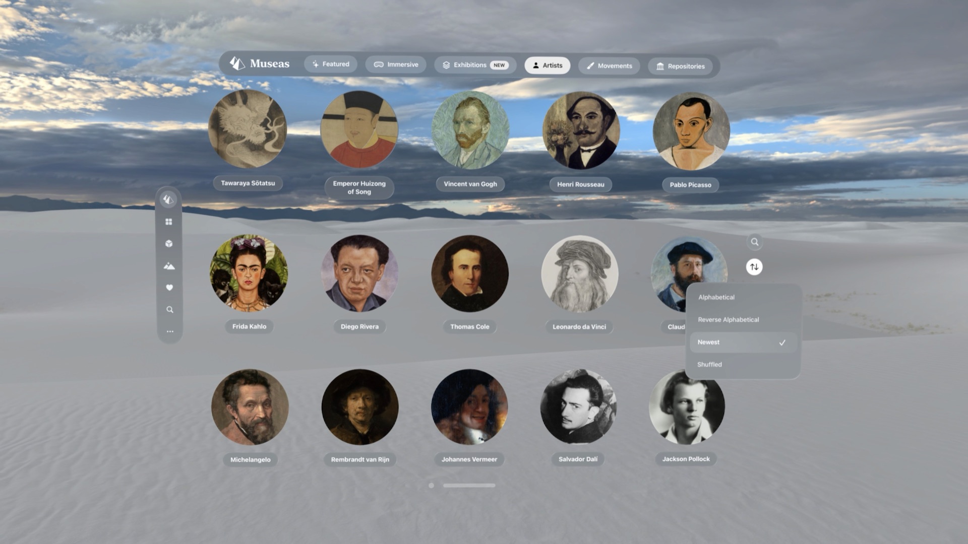 Artist biography view in Museas